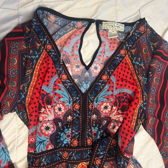 ❤️Flying Tomato Red Floral Bell Sleeve Angel Sleeve Maxi Dress - Picture 3 of 3